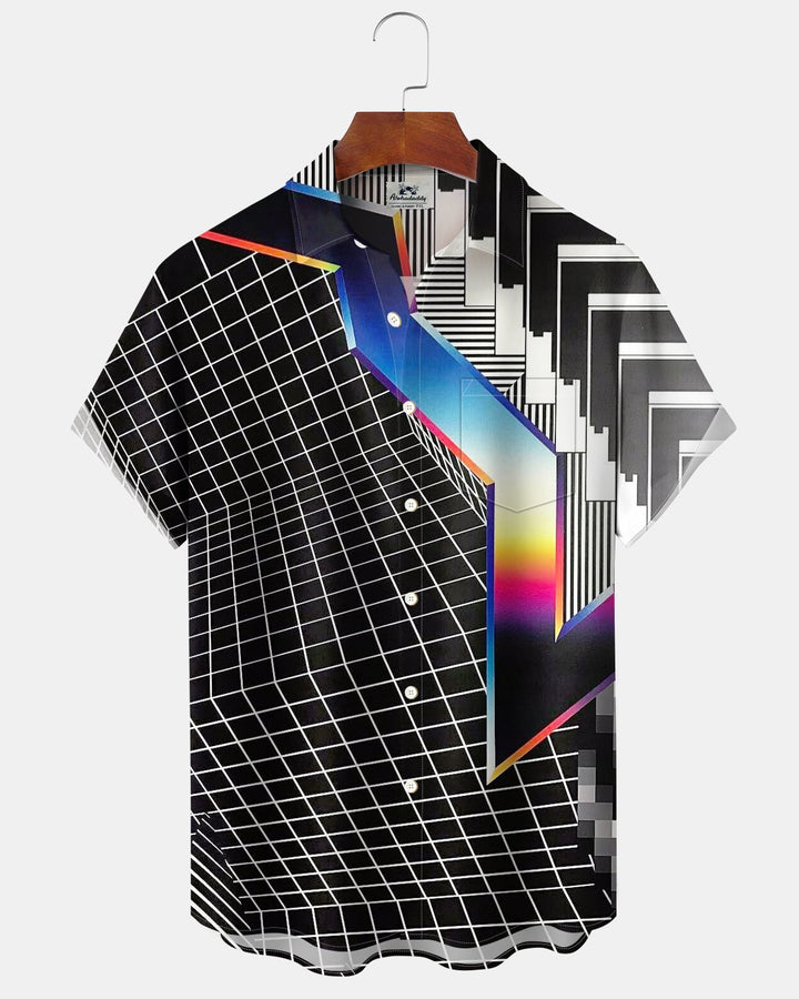 Alohadaddy® Casual Abstract Geometric Glitch Art Print Men&