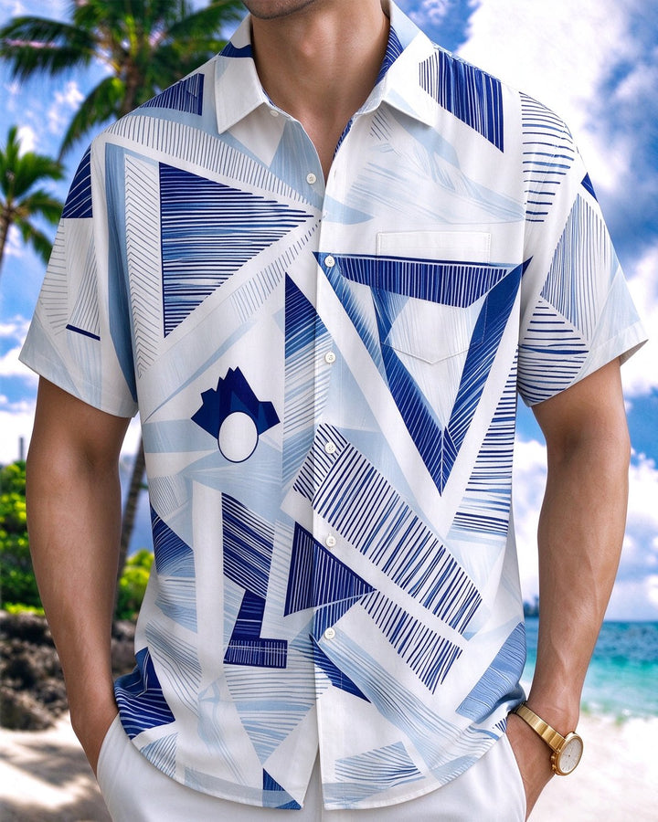 Alohadaddy® Casual Abstract Geometric Stripe Minimalist Print Men&