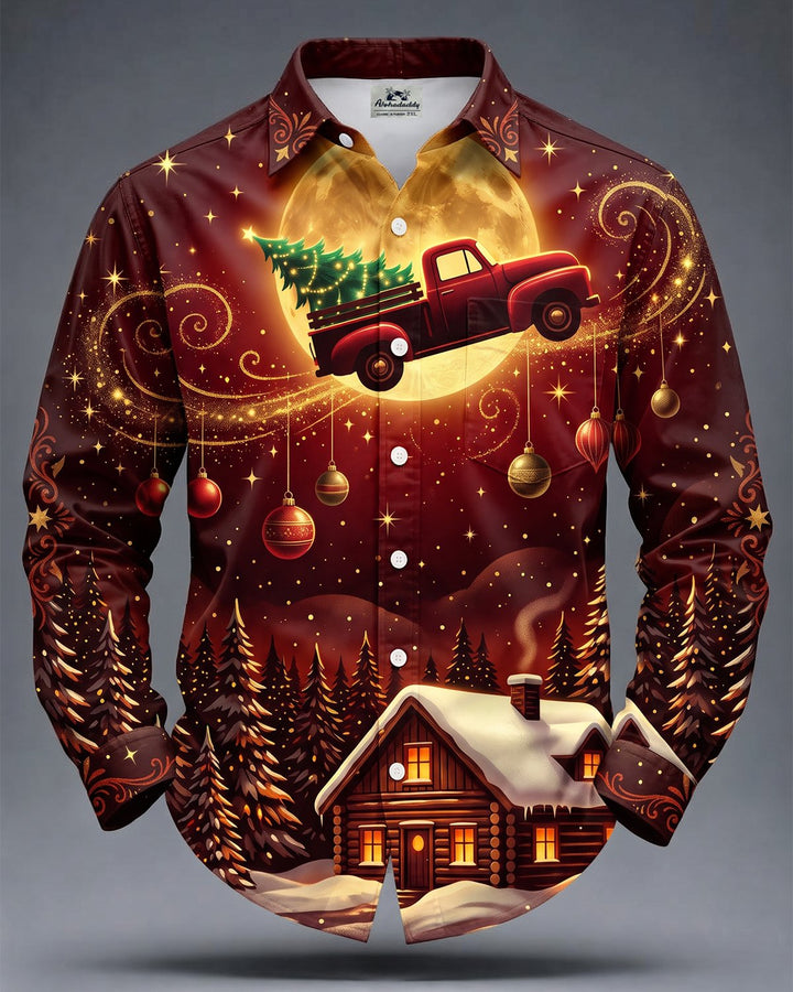 Alohadaddy® Holiday Christmas Moon Truck Village Print Men&