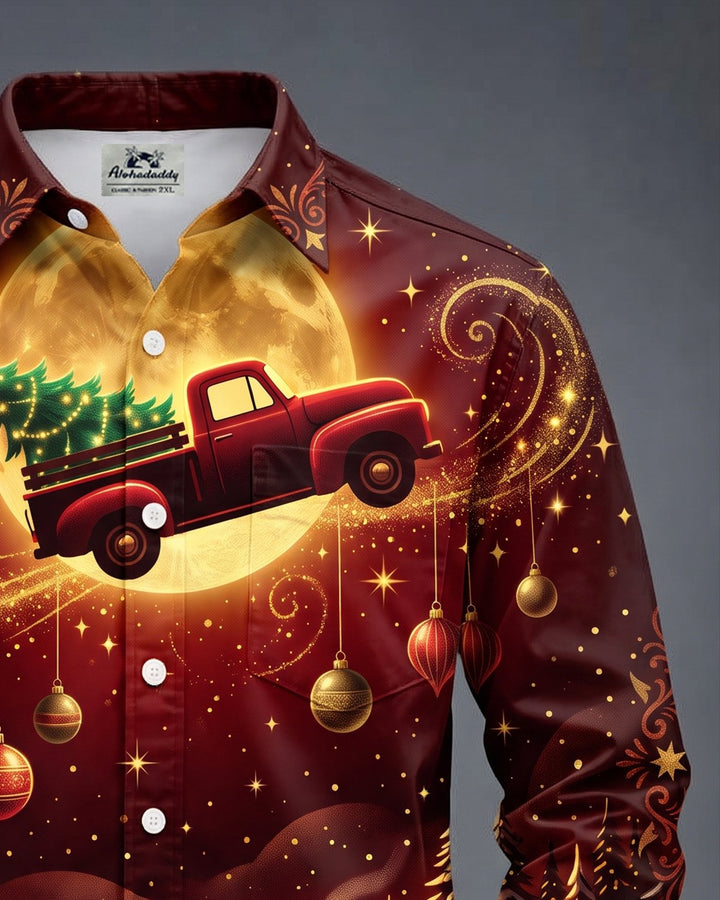 Alohadaddy® Holiday Christmas Moon Truck Village Print Men&