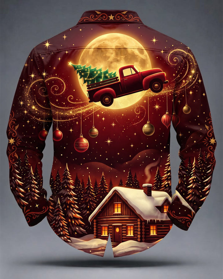 Alohadaddy® Holiday Christmas Moon Truck Village Print Men&