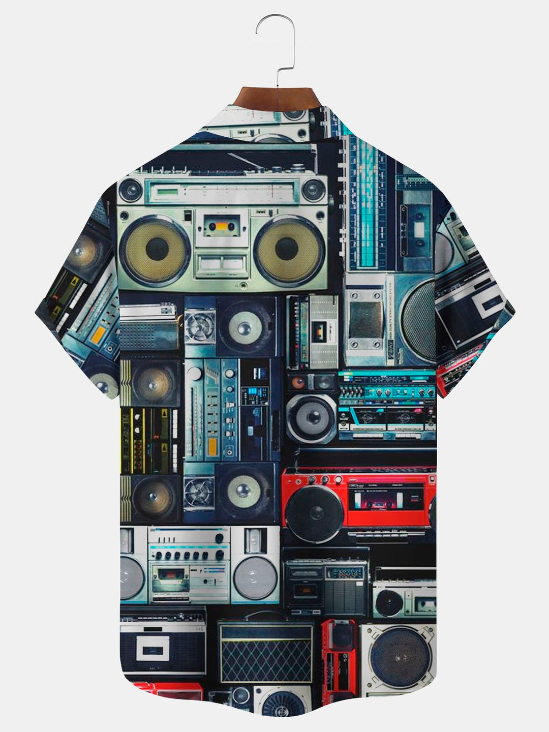 Camisa de manga corta con bolsillo y botones con estampado de altavoz de música retro para hombre de Alohadaddy