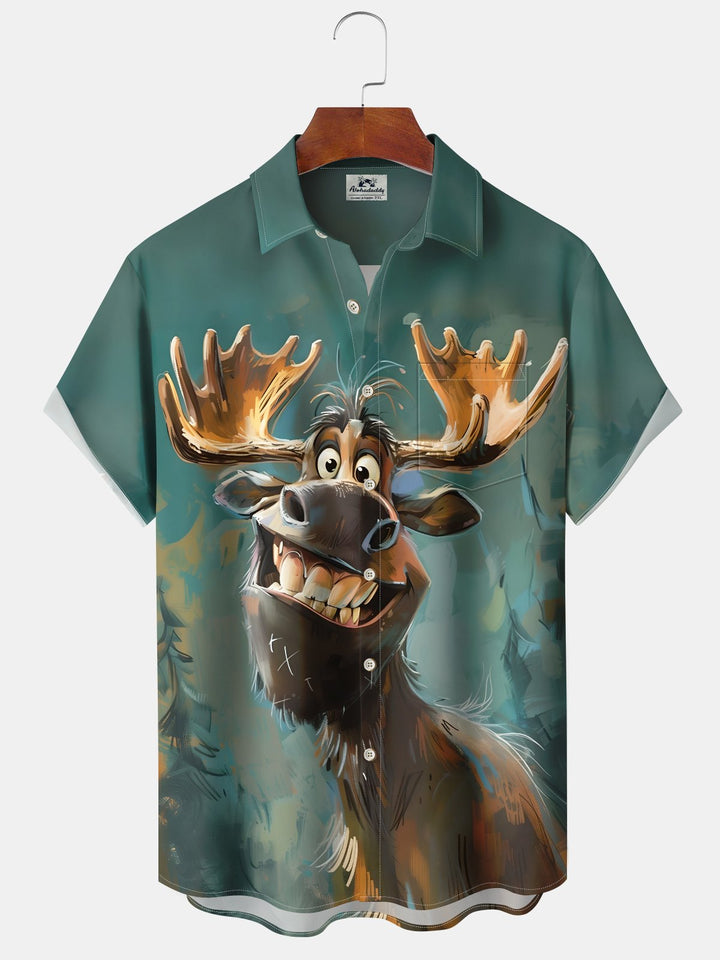 Alohadaddy Vintage Series Oil Painting Print Art Buttons Pockets Elastic Large Size Shirt
