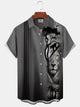Alohadaddy Casual Stripes Lion Art Print Button Cardigan Pockets Stretch Oversized Short Sleeve Shirt