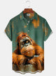 Alohadaddy Casual Retro Oil Painting Orangutan Ink Splash Print Art Button Cardigan Pocket Elasticity Long Large Size Short Sleeve Shirt