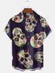 Alohadaddy Casual Holiday Collection Day of the Dead Skull Print Art Button Cardigan Pocket Stretch Oversized Long Short Sleeve Shirt