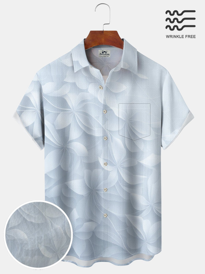 Alohadaddy Casual Collection Flowers Gradient Color Print Art Buttons Cardigan Pockets Fresh Stretch Polyester Short Sleeve Shirt