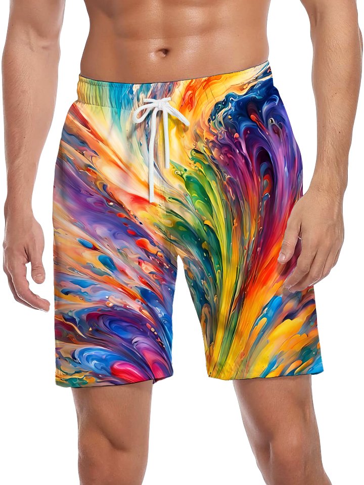 Alohadaddy Vacation Hawaii Oil painting Abstract art Print art Elastic Elastic waist Drawstring Pockets Elastic Large size Shorts Beach pants