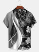Alohadaddy Hawaiian Moisture Wicking Stripes Crane Orchid Art Print Chest Pocket Stretch Short Sleeve Shirt