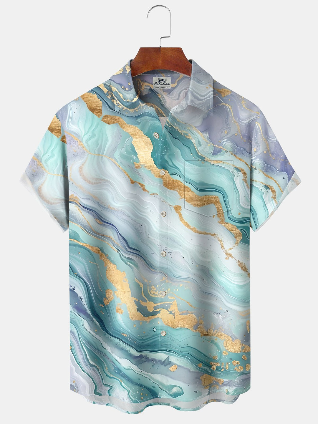 Alohadaddy® Abstract Texture Art Print Chest Pocket Elastic Oversized Men&