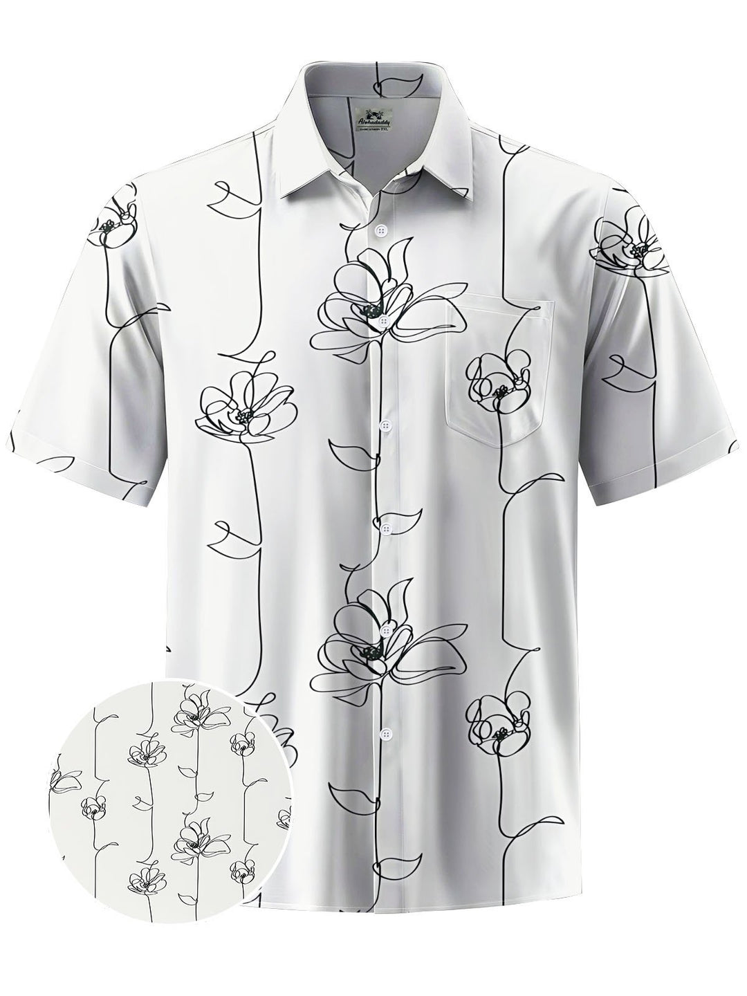 Alohadaddy® Casual Flowers Stick Figure Art Print Chest Pocket Men Short Sleeve Shirt Big &amp; Tall