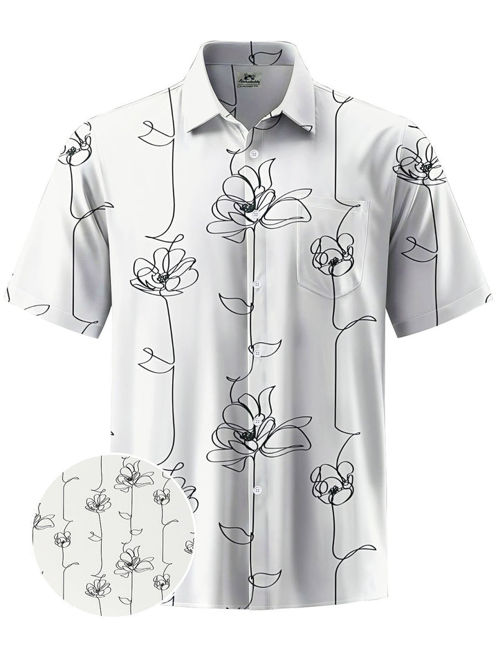 Alohadaddy® Casual Flowers Stick Figure Art Print Chest Pocket Men Short Sleeve Shirt Big &amp; Tall