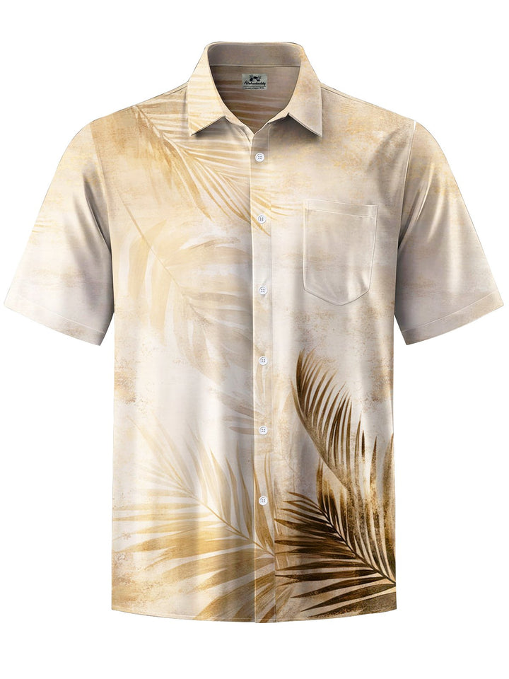 Alohadaddy® Hawaii Palm Leaf Art Print Chest Pocket Mens Short Sleeve Shirts Big &amp; Tall