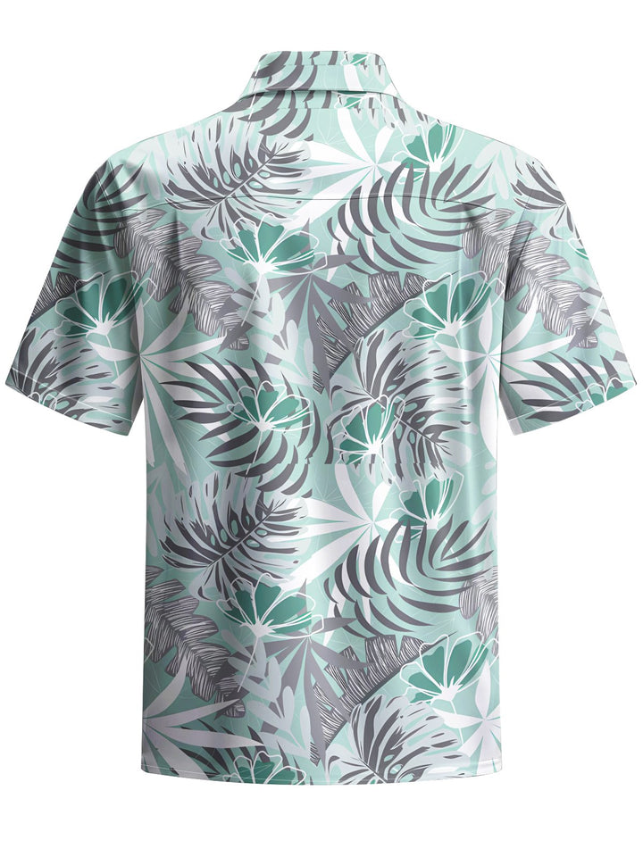 Alohadaddy® Hawaiian Leaves Art Print Chest Pocket Moisture Wicking Men&