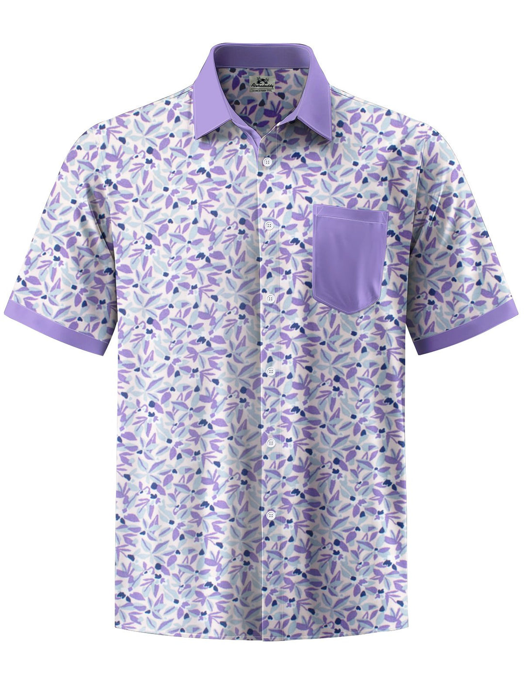 Alohadaddy® Hawaiian Leaves Contrast Art Print Chest Pocket Mens Short Sleeve Shirts Big &amp; Tall