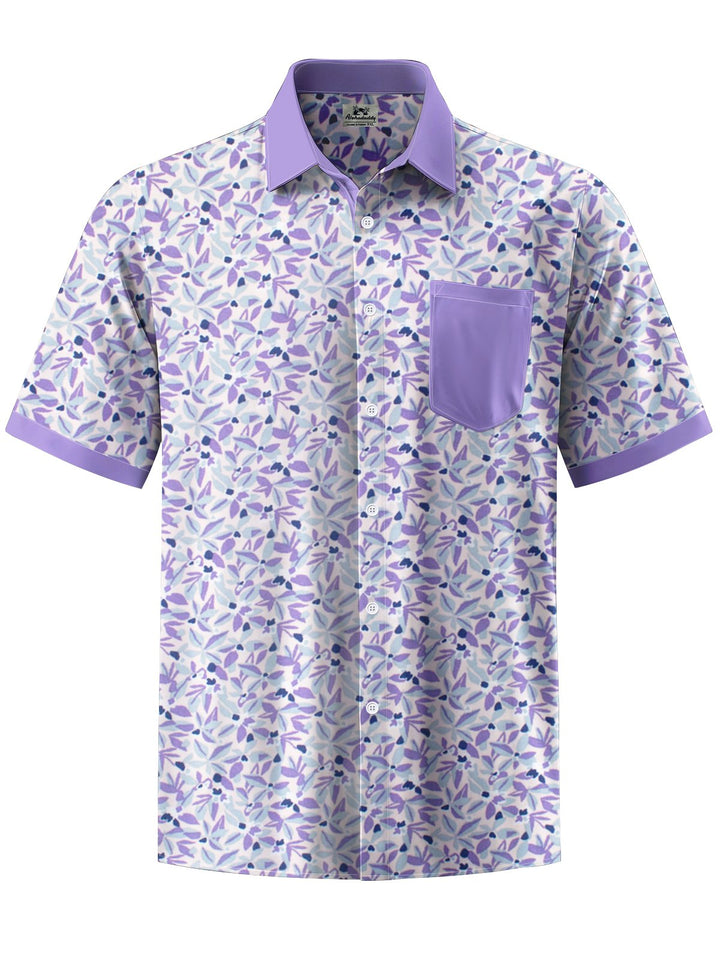 Alohadaddy® Hawaiian Leaves Contrast Art Print Chest Pocket Mens Short Sleeve Shirts Big &amp; Tall