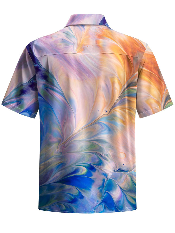 Alohadaddy® Casual Abstract Art Print Chest Pocket Men Short Sleeve Shirt Big &amp; Tall