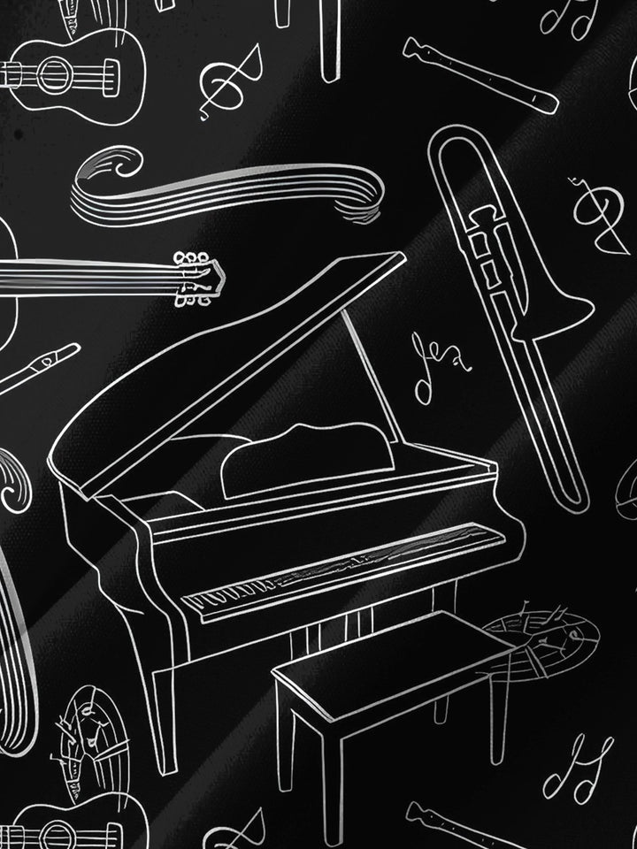 Alohadaddy® Casual Musical Instrument Art Print Chest Pocket Men&