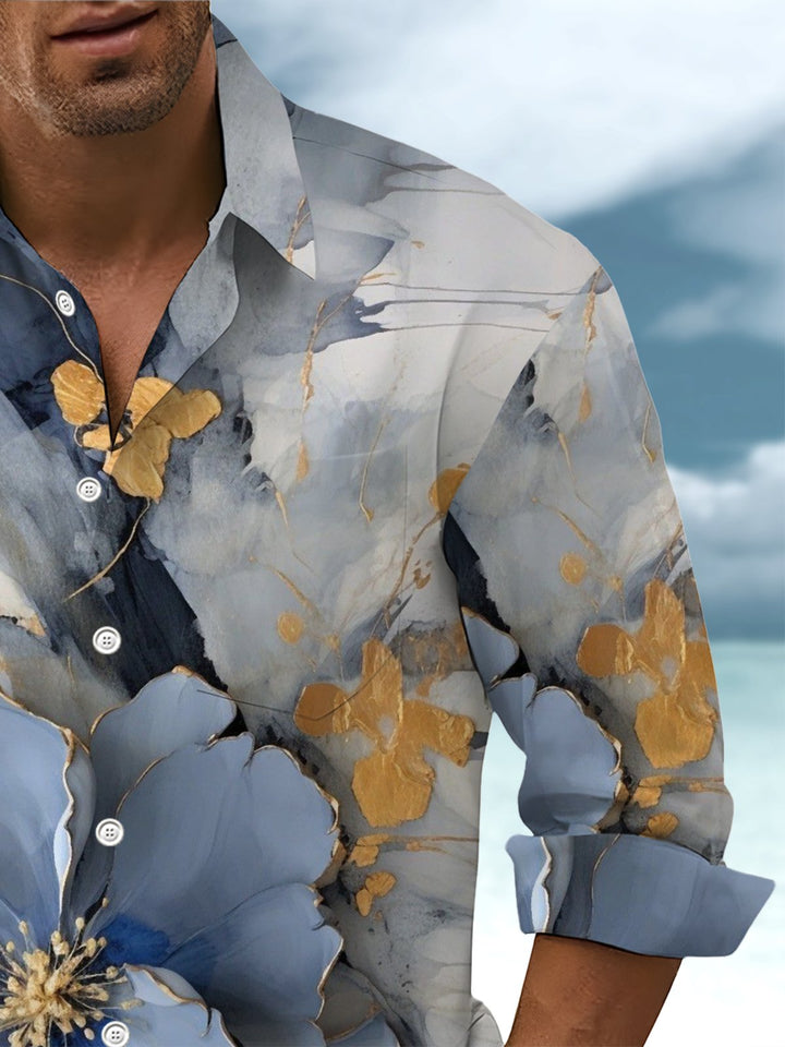 Alohadaddy® Casual Abstract Flower Art Print Chest Pocket Men&