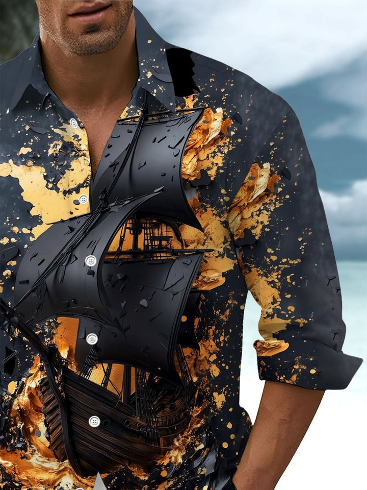 Alohadaddy® Vintage Nautical Ship Print Art Pocket Stretch Men&