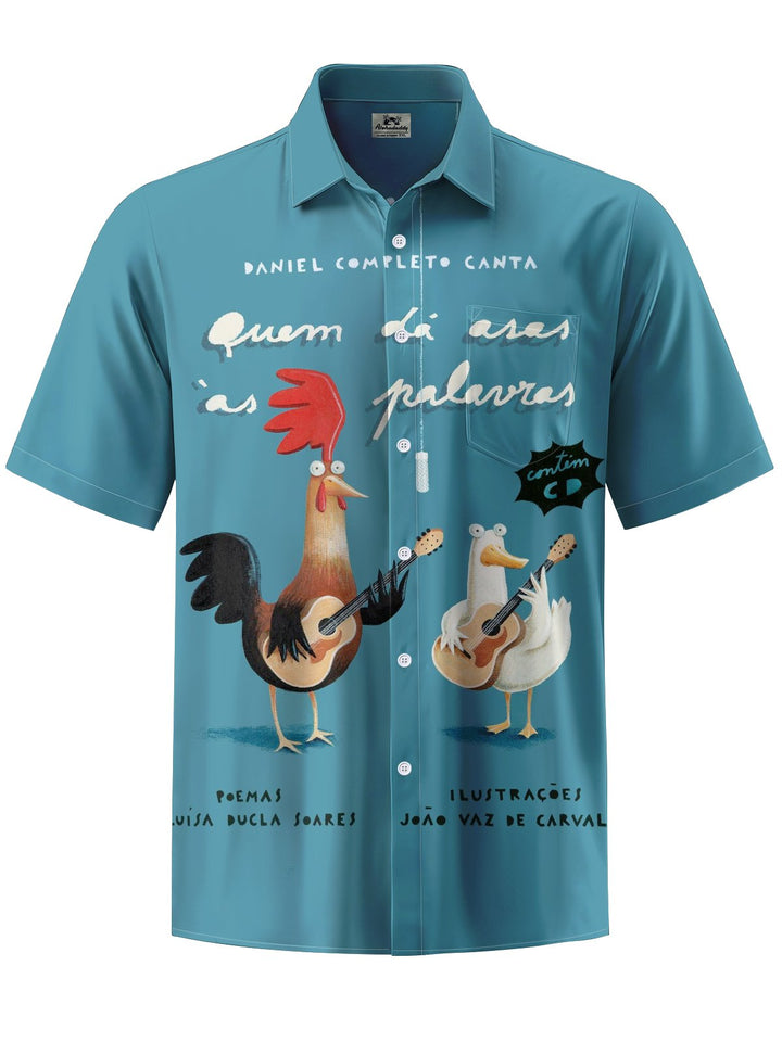 Alohadaddy® Casual Rooster Guitar Print Button Pocket Stretch Men&