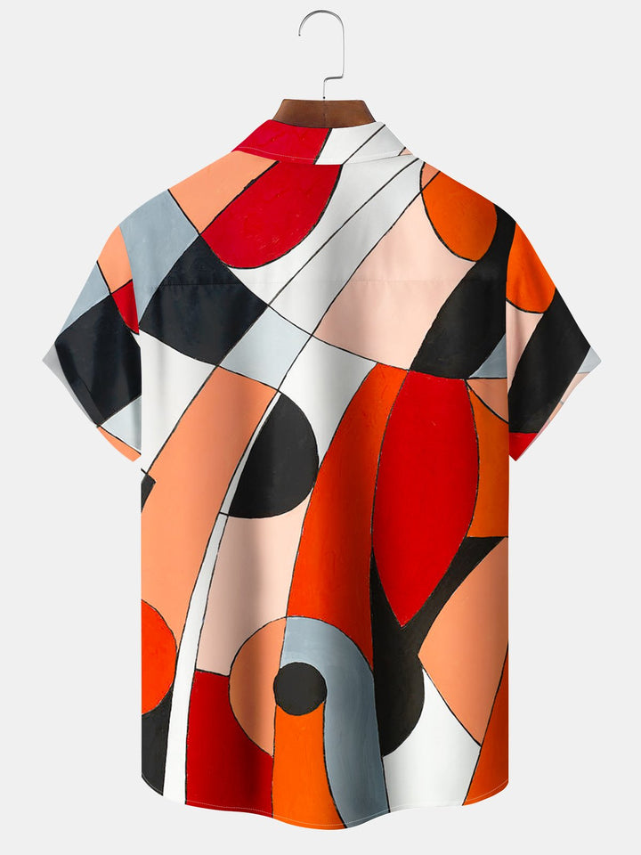 Alohadaddy® Retro Geometric Print Pocket Button Stretch Men&