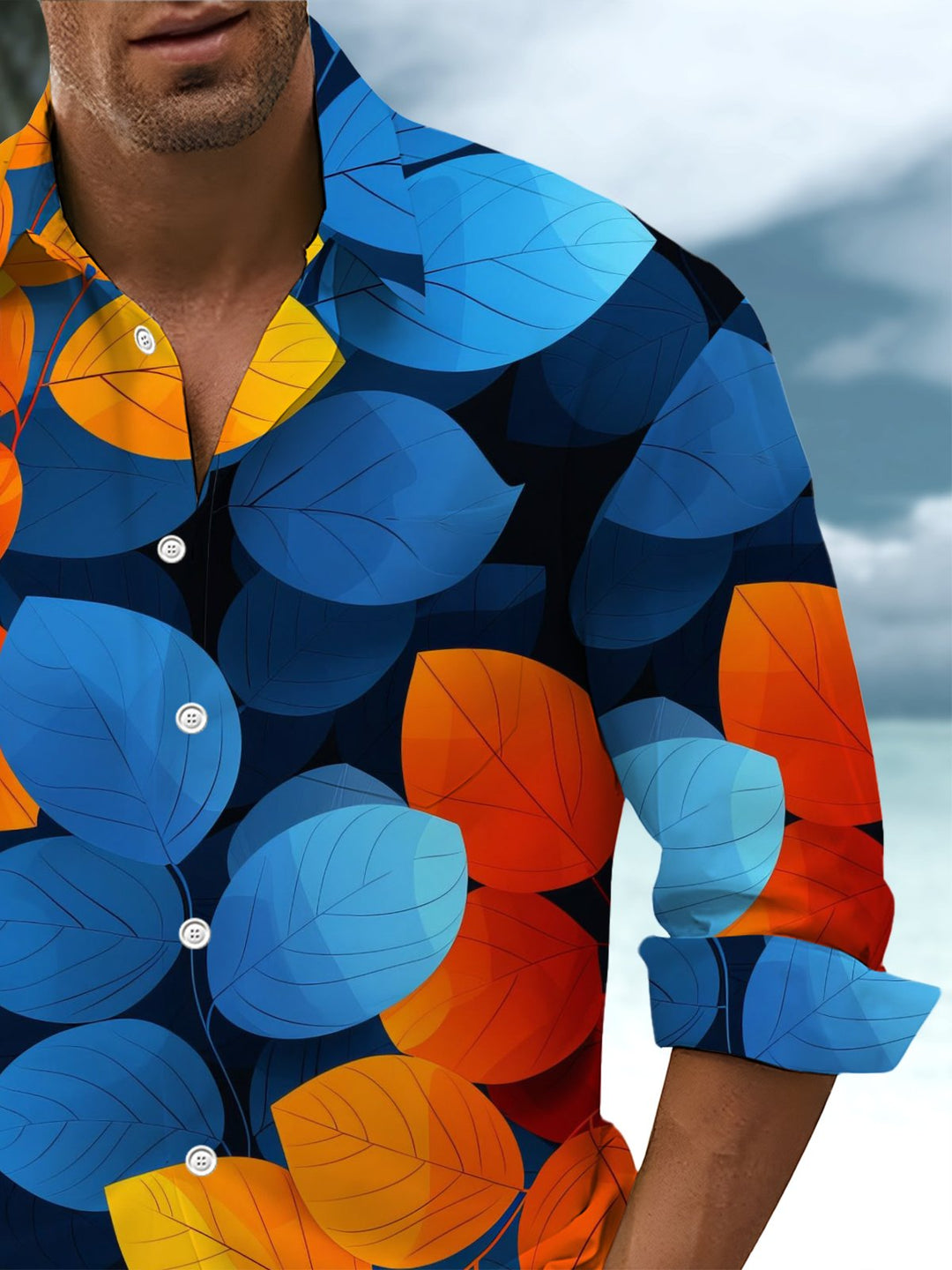 Alohadaddy® Vintage Leaves Gradient Print Pocket Stretch Men&