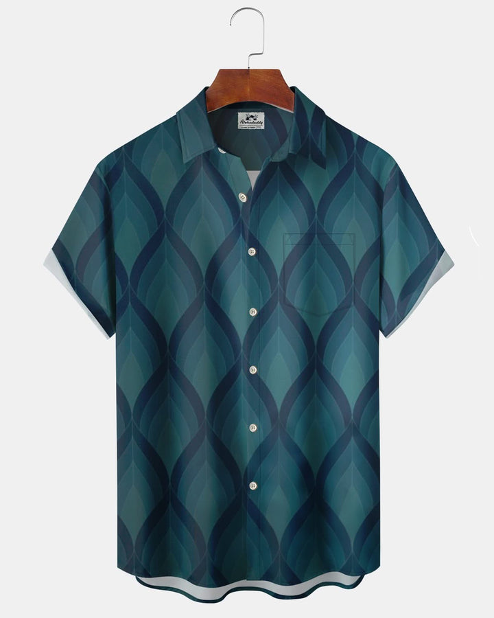 Alohadaddy® Retro Geometric Print Pocket Elastic Button Men&