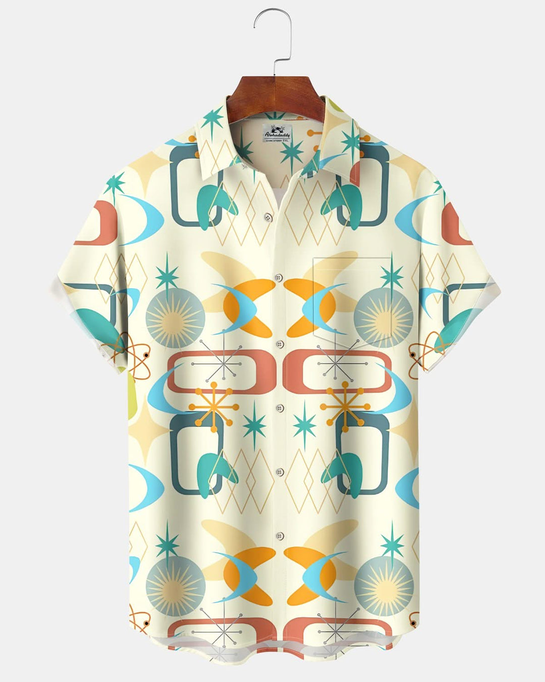 Alohadaddy® Retro Geometric Atom Print Pocket Button Men&