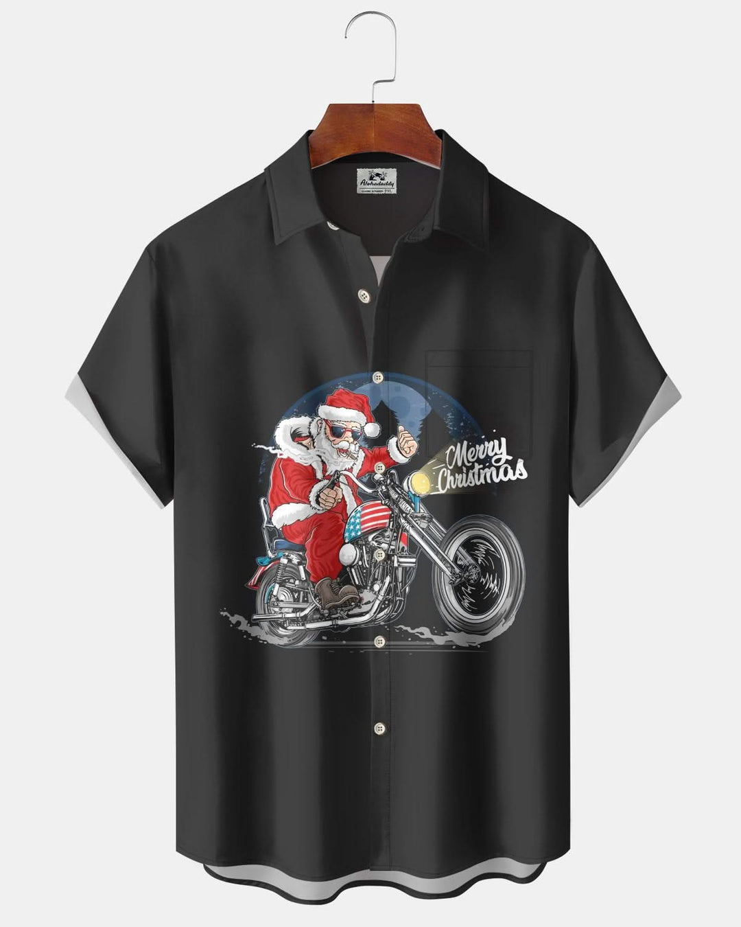 Alohadaddy® Santa Claus Motorcycle Print Pocket Elastic Button Men&
