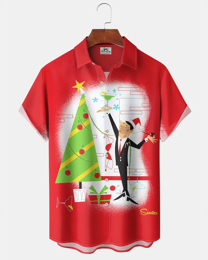 Alohadaddy® Geometric Atom Christmas Tree Vacation Print Art Pocket Button Elastic Men&