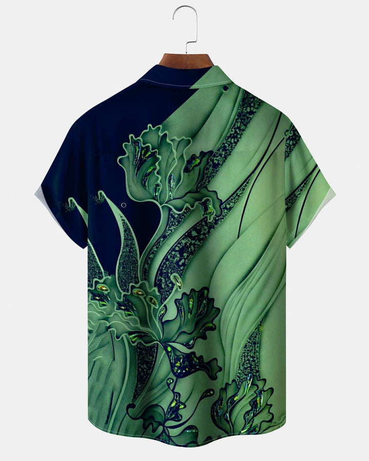 Alohadaddy® Casual Gradient Abstract Print Art Cardigan with Pockets and Buttons for Men - Short Sleeve ShirtBig &amp; Tall