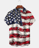 Alohadaddy® Vintage Oil Painting American Flag Print Art Button Pocket Men's Short Sleeve Shirt Big & Tall