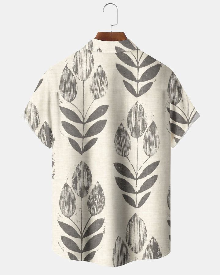 Alohadaddy® Casual Leaf Print Art Pocket Button Men&