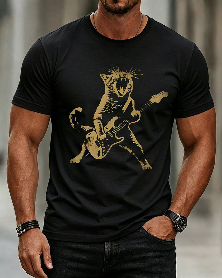 Alohadaddy® Casual Music Cat Print Short-Sleeve T-Shirt