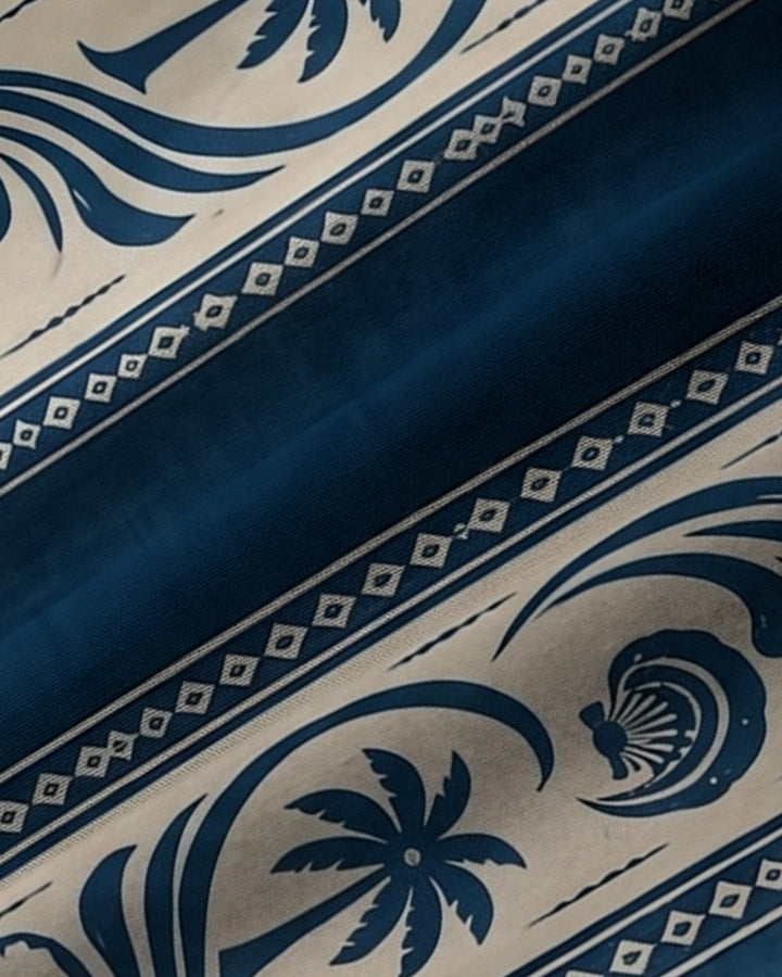 Alohadaddy® Casual Botanical Palm Tree Wave and Seashell Print Men&