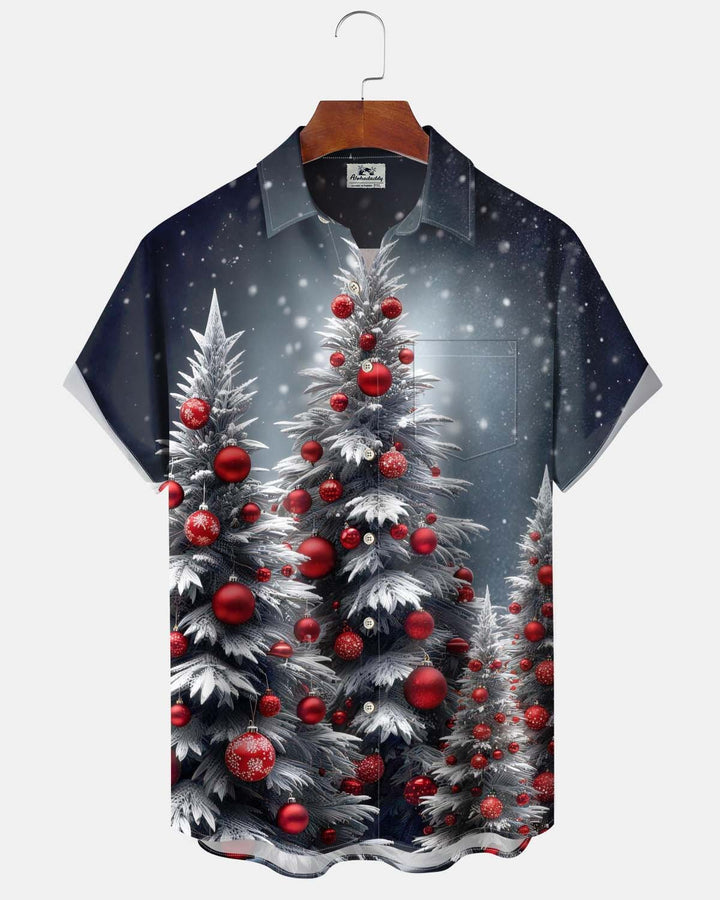 Alohadaddy® Holiday/Christmas Print Button-Down Short-Sleeve Men’s Cardigan Shirt with Pocket