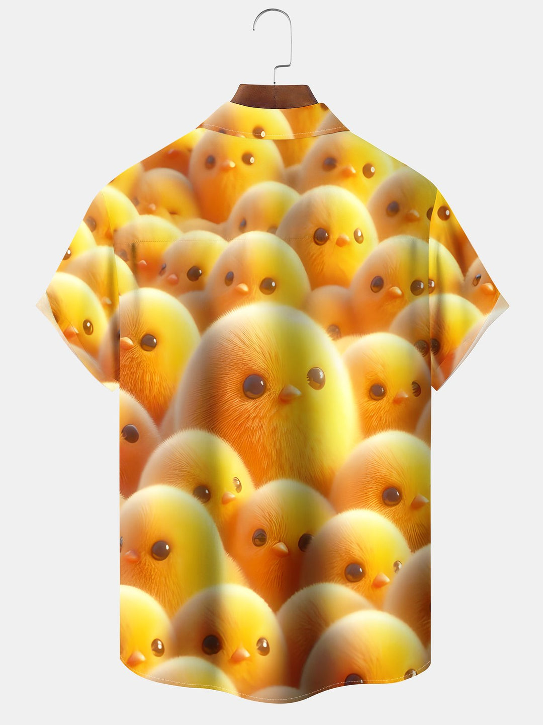 Alohadaddy Hawaiian Casual Yellow Chicken Button Cardigan Pocket Stretch Large Size Polyester Short Sleeve Shirt