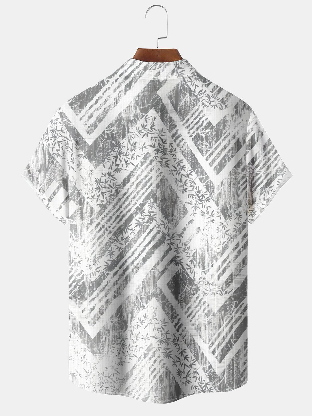Alohadaddy Casual Everyday Hawaiian Geometric Bamboo Leaf Print Art Polyester Stretch Button Cardigan Pockets Large Size Long Short Sleeve Shirt