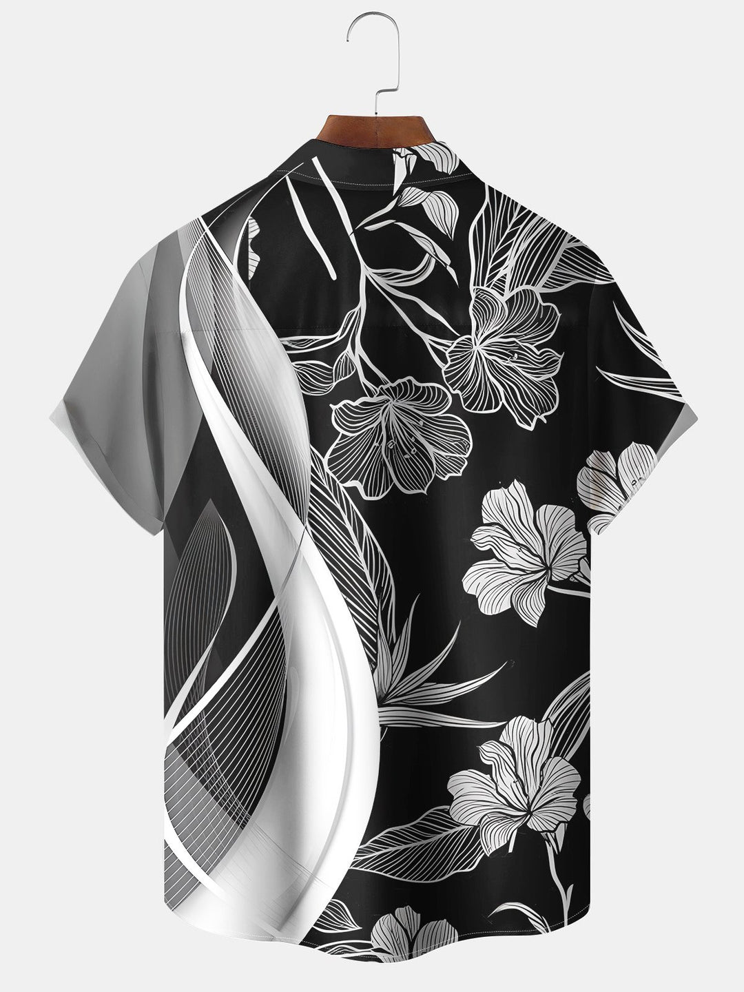 Alohadaddy Hawaiian Moisture Wicking Stripes Crane Orchid Art Print Chest Pocket Stretch Short Sleeve Shirt