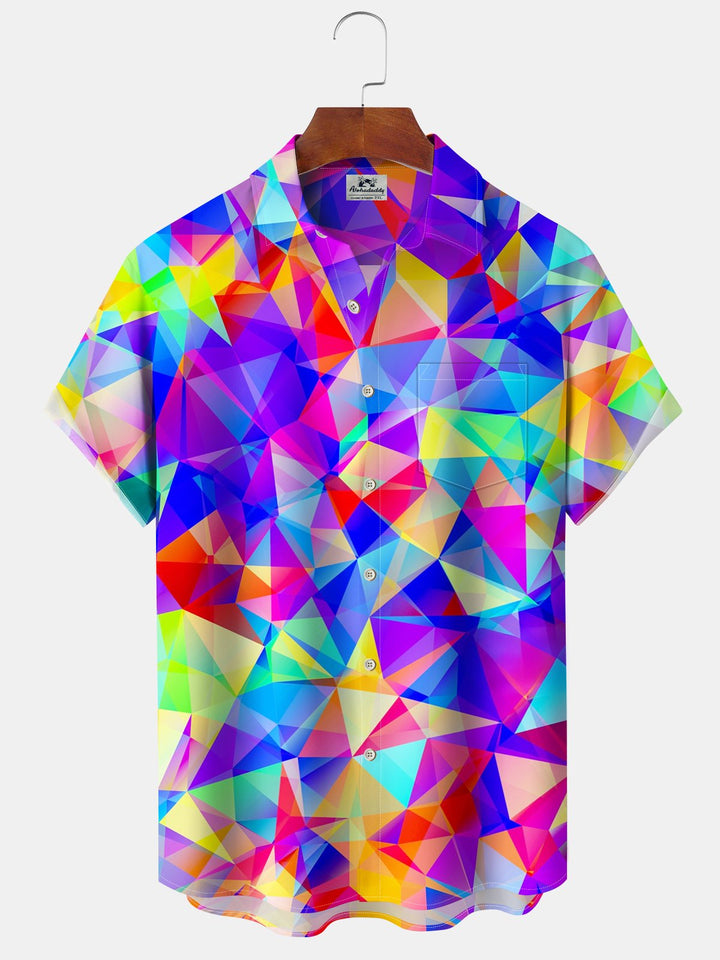 Alohadaddy® Casual Geometric Triangle Ombre Art Print Chest Pocket Large Size Long Hawaiian Men&