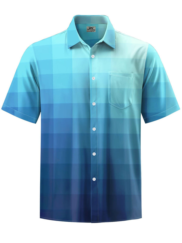 Alohadaddy® Casual Plaid Gradient Print Chest Pocket Men&