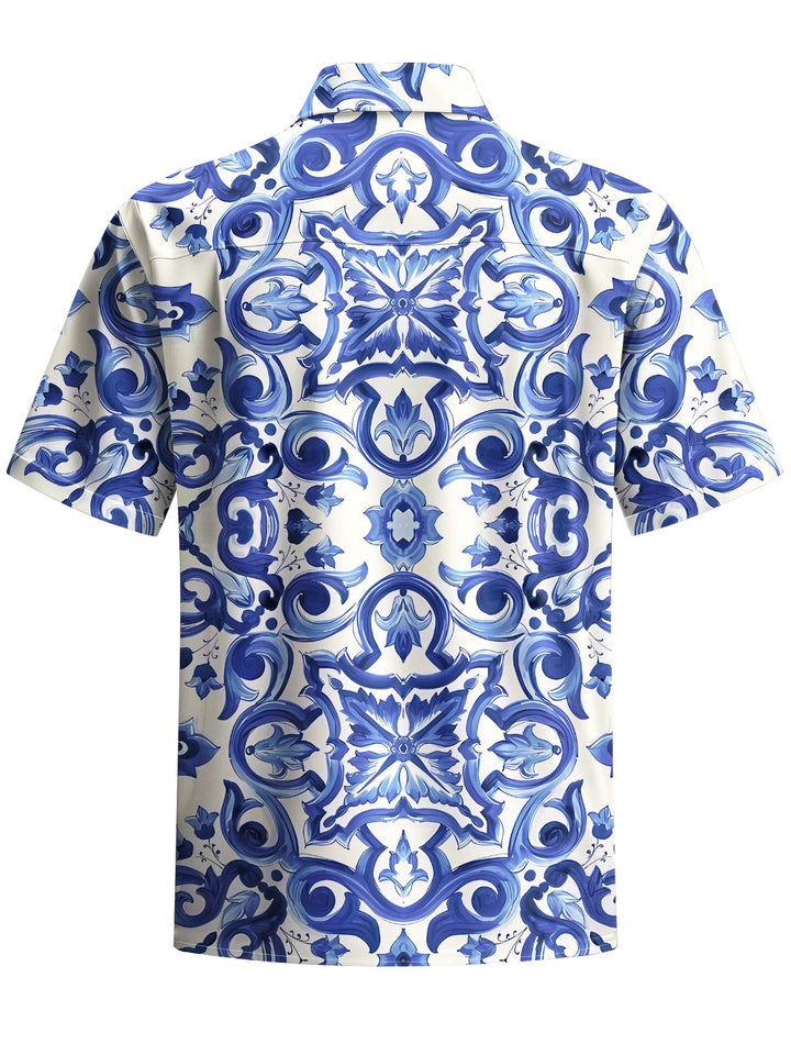 Alohadaddy® Hawaiian Ethnic Pattern Flowers Print Art Chest Pocket Men&
