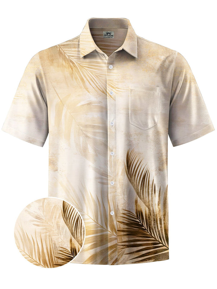 Alohadaddy® Hawaii Palm Leaf Art Print Chest Pocket Mens Short Sleeve Shirts Big &amp; Tall