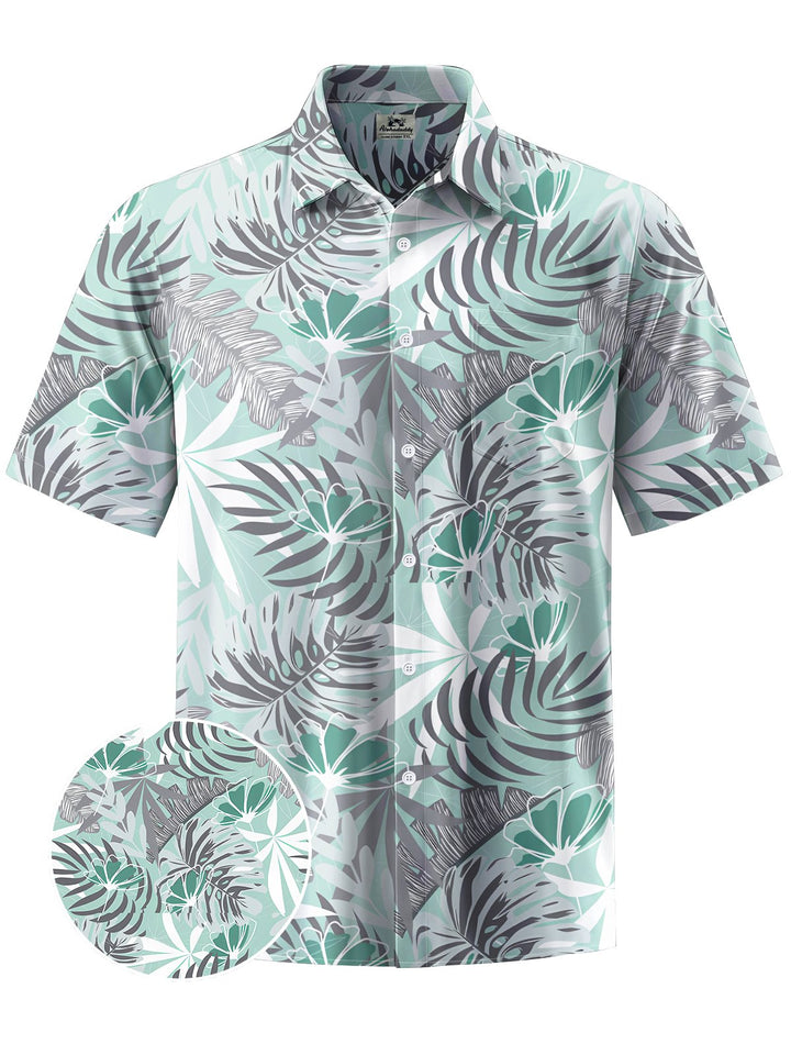 Alohadaddy® Hawaiian Leaves Art Print Chest Pocket Moisture Wicking Men&
