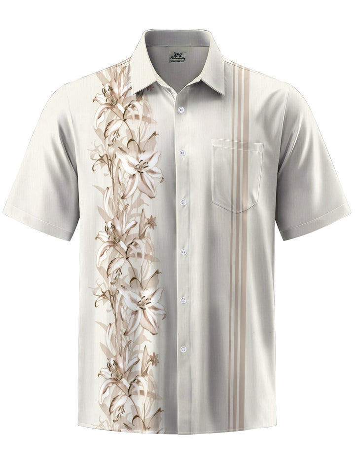 Alohadaddy® Casual Stripe Floral Print Art Chest Pocket Men&