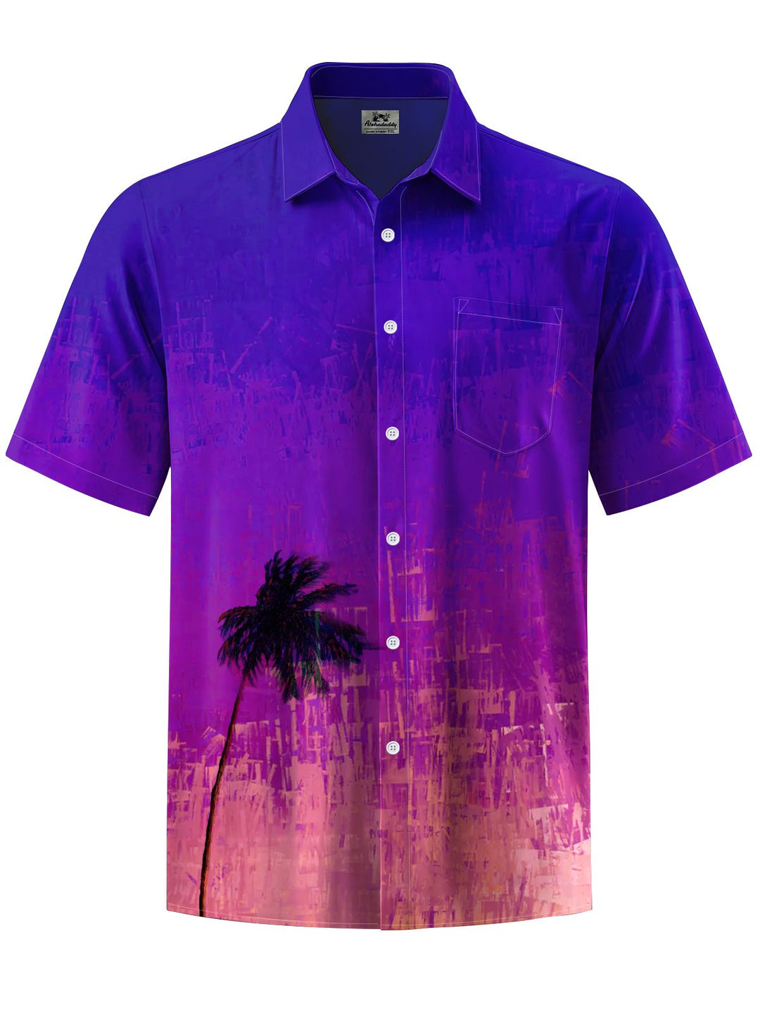 Alohadaddy® Hawaii Ombre Palm Trees Art Print Chest Pocket Mens Short Sleeve Shirts Big &amp; Tall