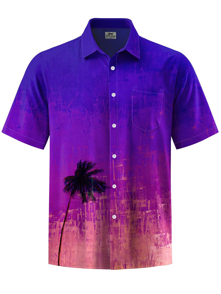 Alohadaddy® Hawaii Ombre Palm Trees Art Print Chest Pocket Mens Short Sleeve Shirts Big &amp; Tall