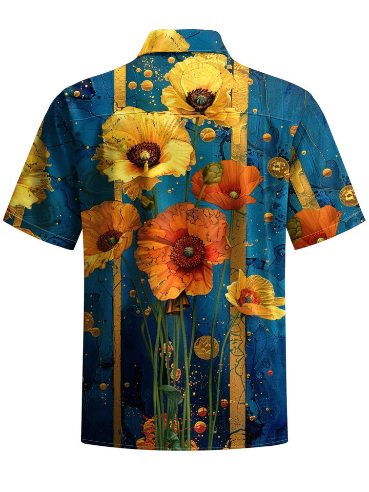Alohadaddy® Vintage Floral Stripe Chest Pocket Mens Short Sleeve Shirt Big &amp; Tall