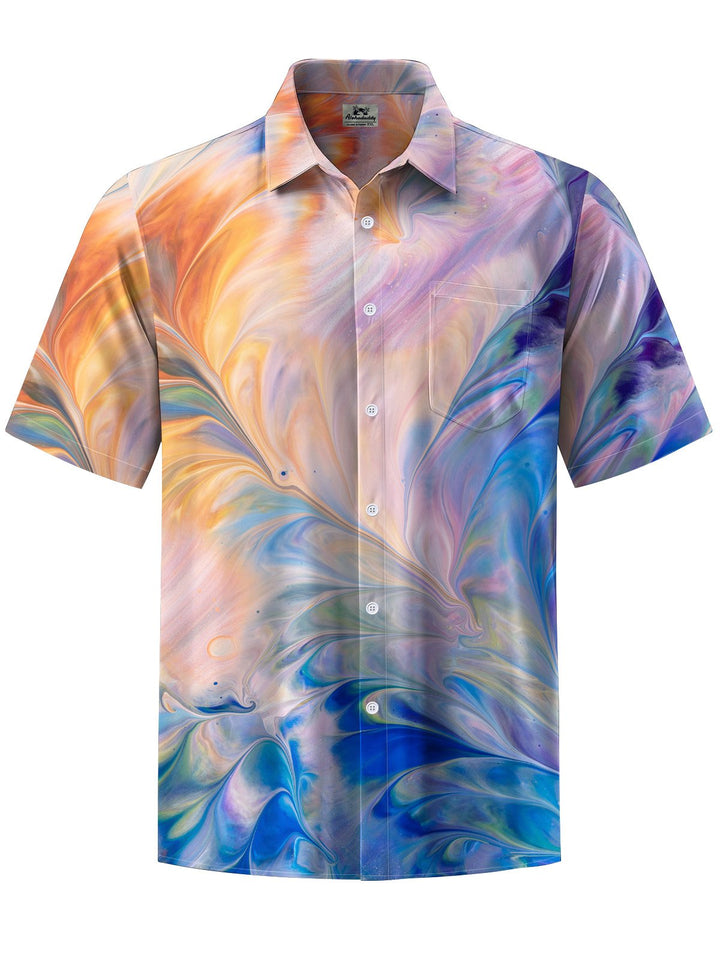 Alohadaddy® Casual Abstract Art Print Chest Pocket Men Short Sleeve Shirt Big &amp; Tall